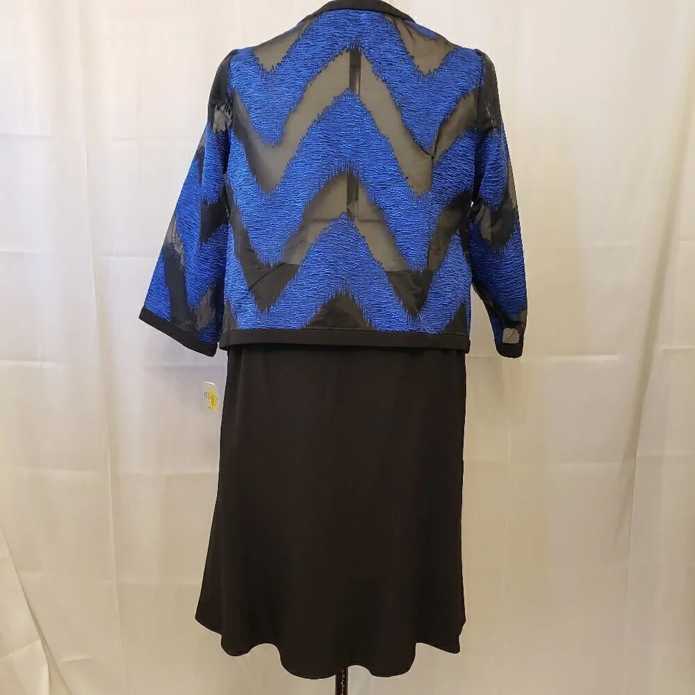Kasper Womens Blue & Black Lightweight Organza Mixed Texture Jacket w/Skirt. 14W - Picture 4 of 16